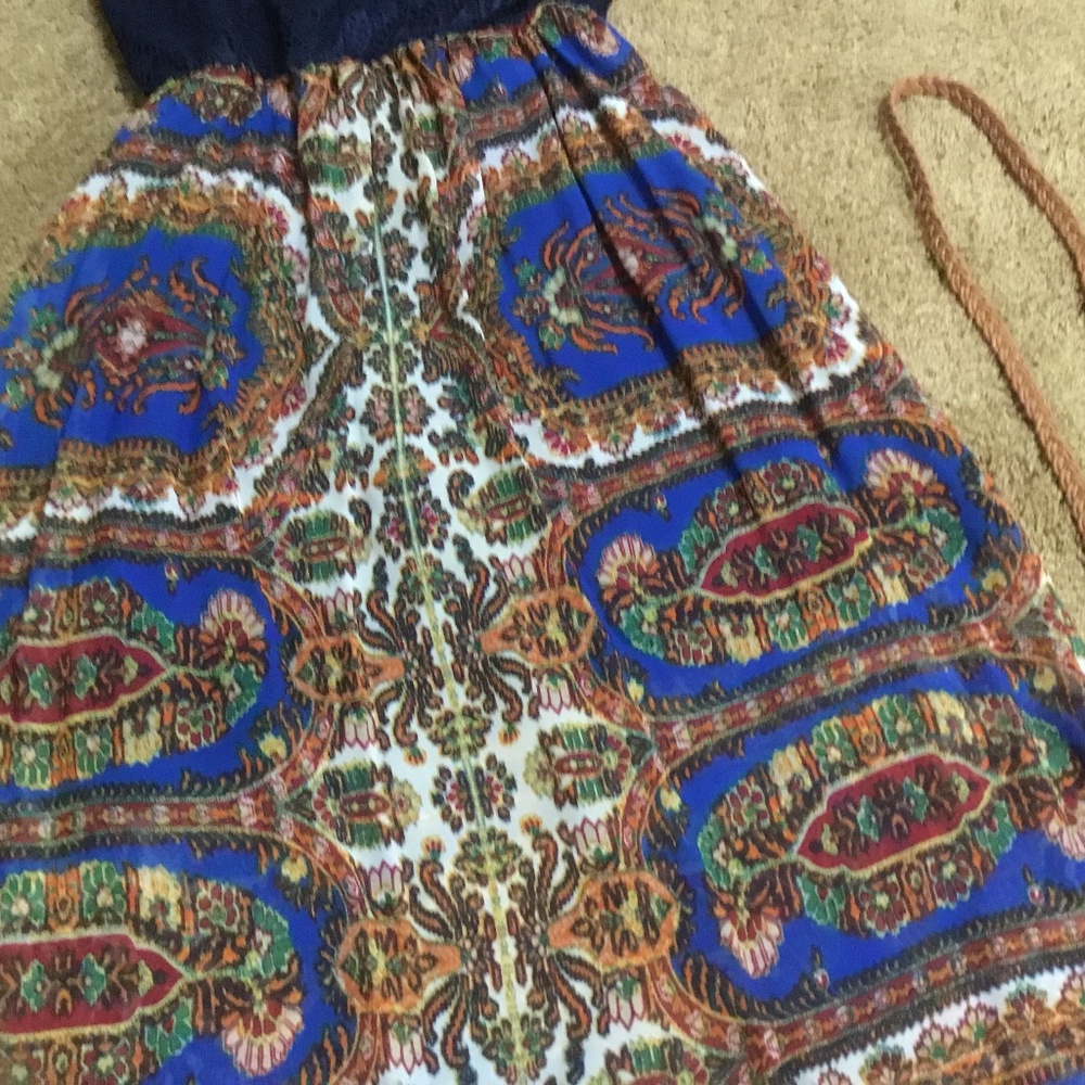 Summer Dress Blue Orange and Green with belt. - Picture 4 of 9